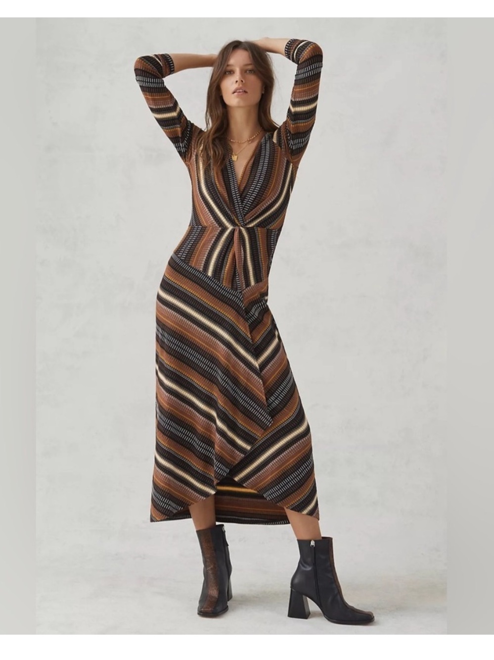 Maeve by Anthropologie Striped Wrap Midi Dress Size XS Boho Indie